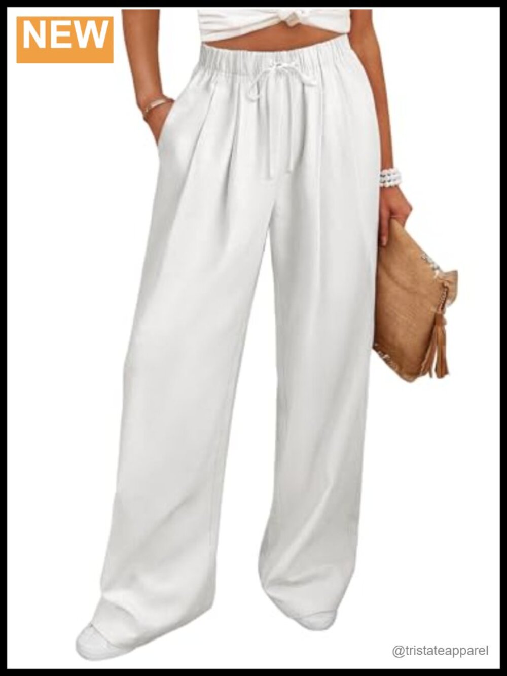 Linen Wide Leg Palazzo Pants High Rise Trousers with Pockets